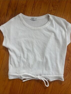 Paper Crane White Waffle Knit Drawstring Crop Top